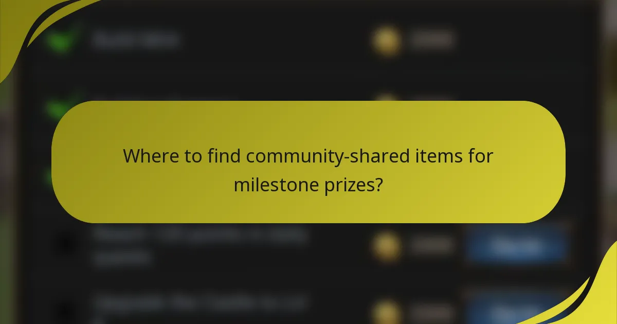 Where to find community-shared items for milestone prizes?